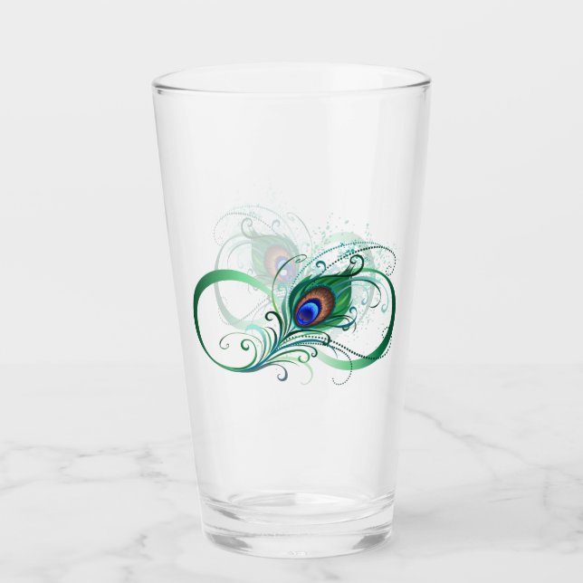 Verre Symbole d'infini avec plume de paon (Devant)