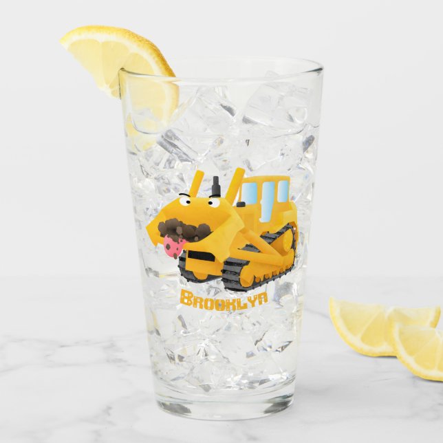 Verre Sympa joli caractère de dessin animé au bulldozer  (Devant glace)