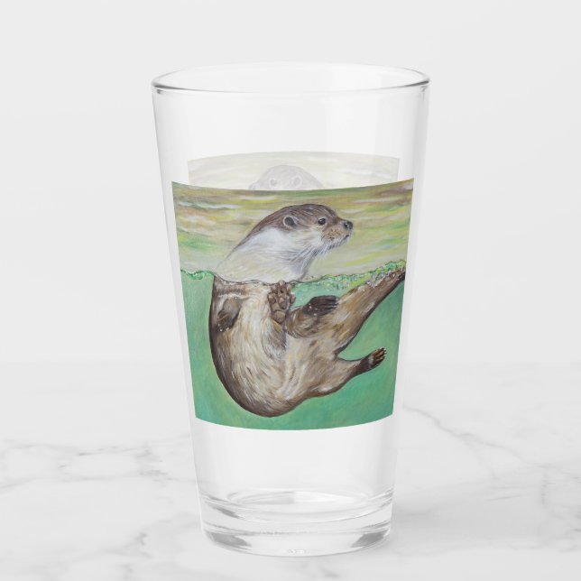 Verre Tableau de la loutre de rivière joueuse (Devant)