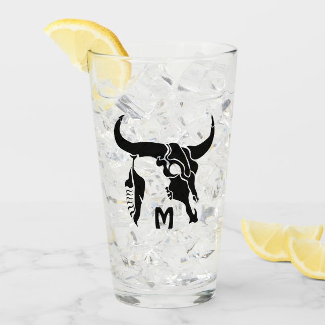 Verre Taureau de Longhorn de la tribu avec la plume noir (Devant glace)