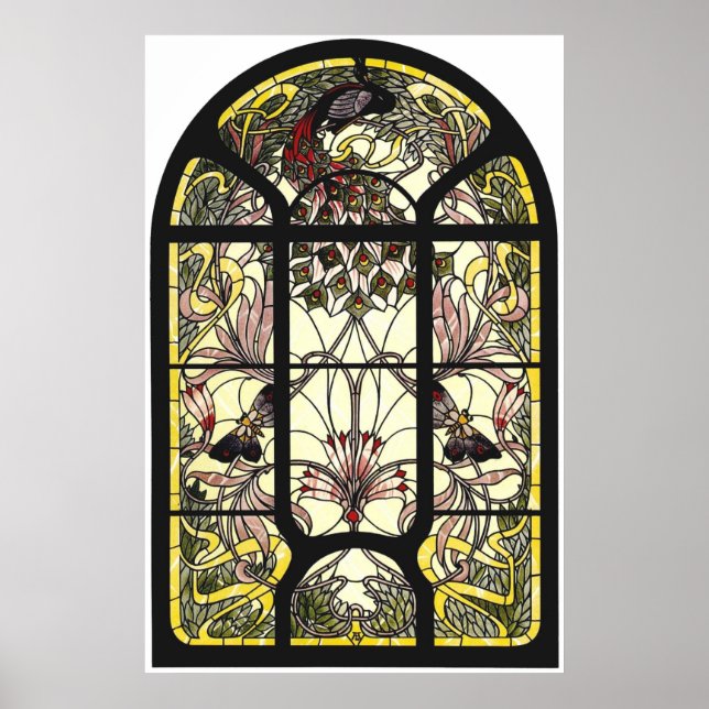 Verre tendu avec Poster de paon et de papillons (Devant)