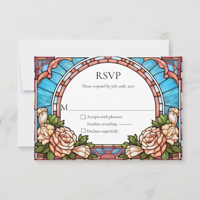 Verre tendu Cadre Floral Mariage RSVP Réponse (Devant)
