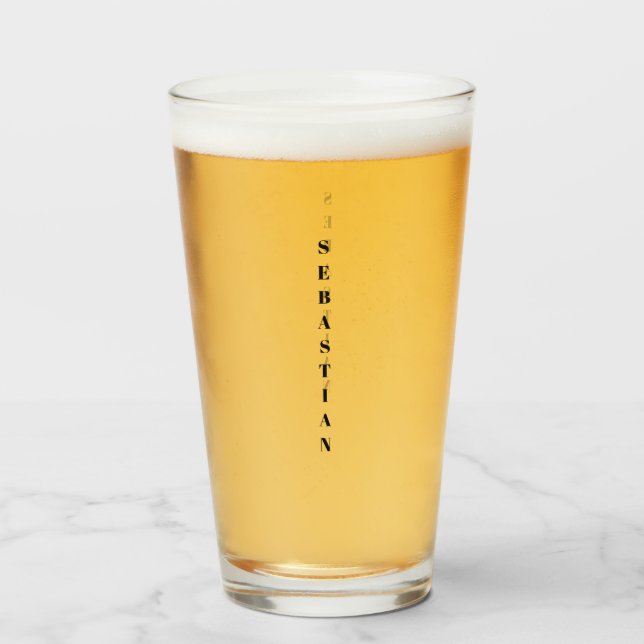Verre Texte de nom vertical personnalisé noir minimalist (Devant (rempli))