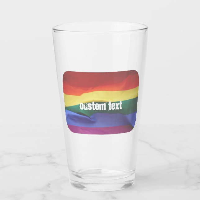 Verre Texte personnalisé de l'indicateur arc-en-ciel gay (Devant)