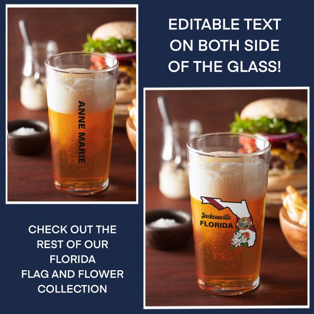 Verre Texte personnalisé Floride Drapeau & Fleur Orange  (Créateur téléchargé)