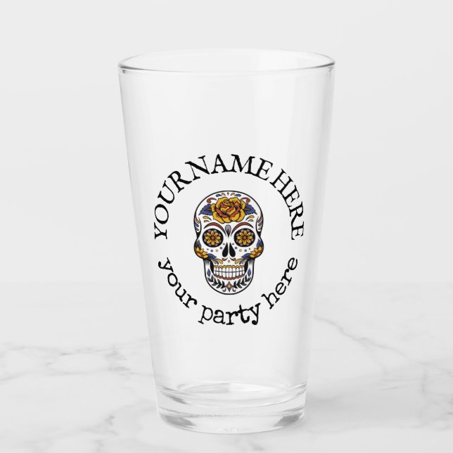 Verre Texte Personnalisé Halloween Bière crâne de sucre (Devant)