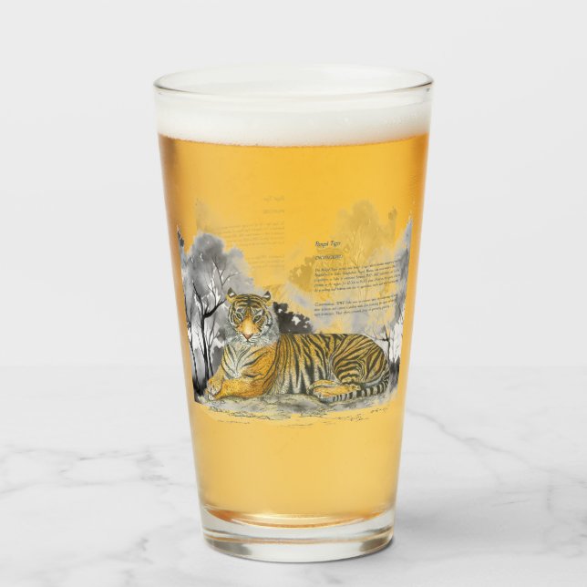 Verre Tigre Bengale Peint À La Main (Devant (rempli))