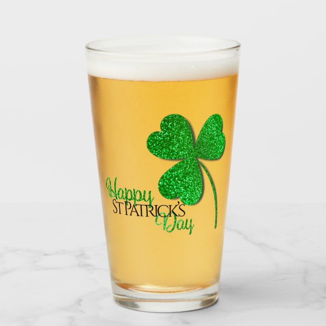 Verre Trèfle scintillant vert Joyeuse St Patrick (Devant (rempli))