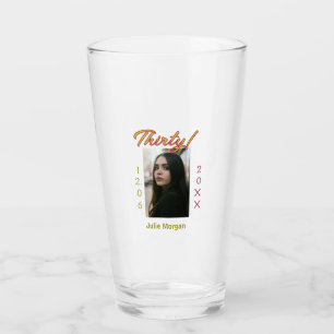 Verre trente photo bordeaux doré nom date anniversaire t