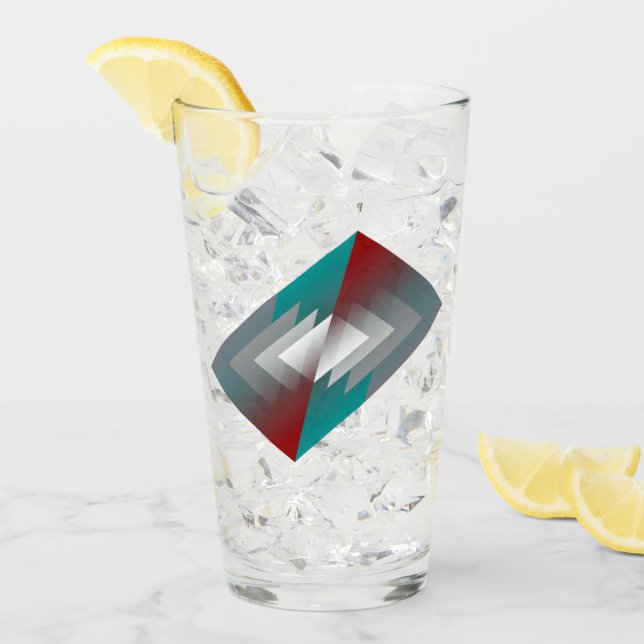 Verre Triangles gris turquoise sur bordeaux (Devant glace)