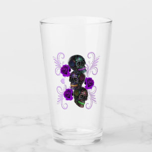 Verre Triple Jour Noir Des Crânes Morts Roses Violets
