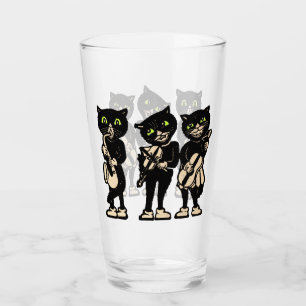 Verre Trois Chats Noirs Yeux verts Jouer de la musique
