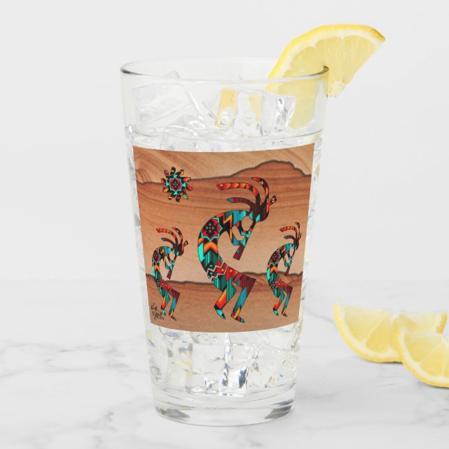 Verre Trois Kokopelli Sud-Ouest Et Sun (Dos glace)