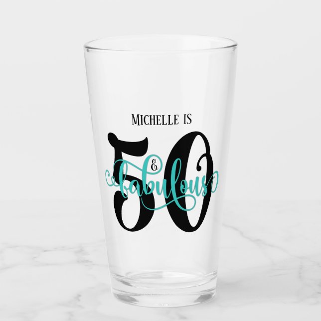 Verre Turquoise 50 et fabuleux anniversaire avec nom (Devant)