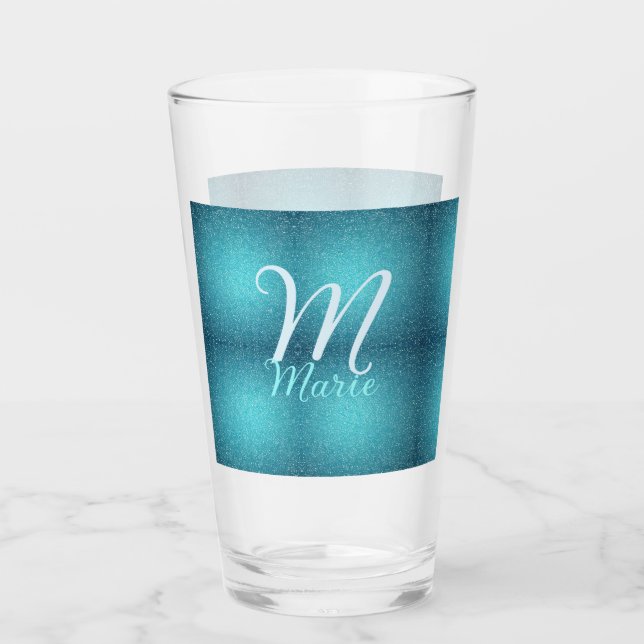 Verre Turquoise turquoise agate aqua monogramme ajouter  (Devant)