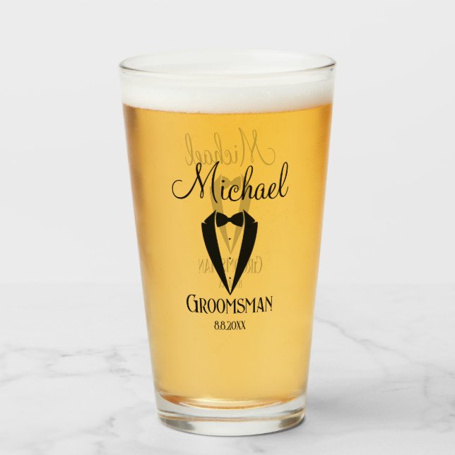 Verre tuxedo amusant avec bow groomsman personnalisé ten (Devant (rempli))