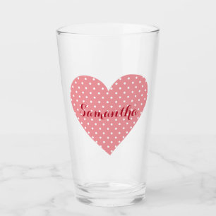 Verre Un bel écran de pois de coeur rose et blanc