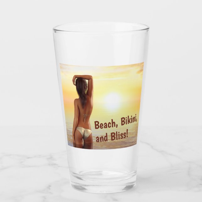 Verre Une fille en bikini en mer au coucher du soleil (Devant)