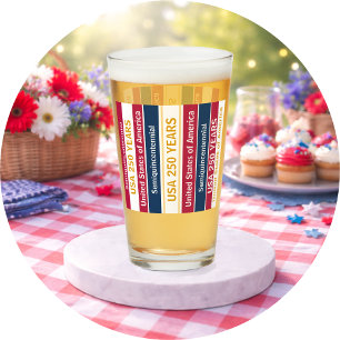 Verre USA 250 Ans Rayures Patriotiques Semiquincentennal