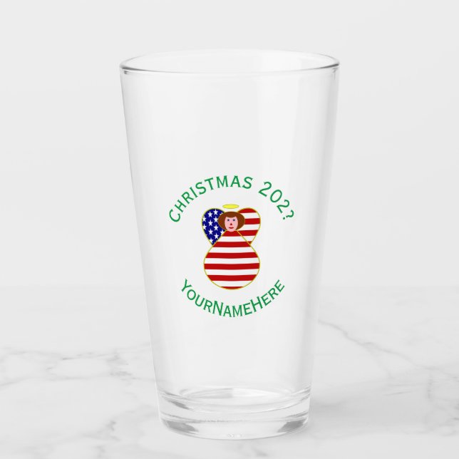 Verre USA Angel Red Hair Noël Drapeau personnalisé (Devant)
