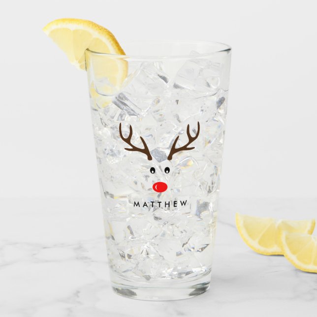 Verre Vacances nommées personnalisées de Noël de renne (Devant glace)