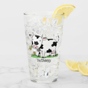 Verre Vache mignonne en vert dessin animé sur le terrain