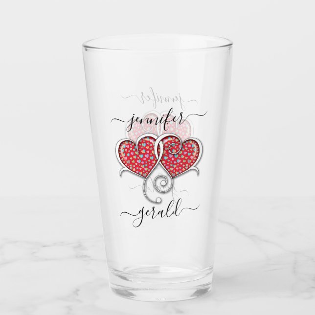 Verre Valentine Élégant Coeurs Interverrouillés Design (Devant)