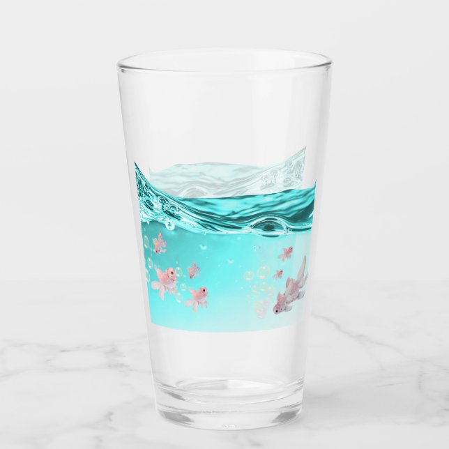Verre vaso  con agua azul  y peces (Devant)