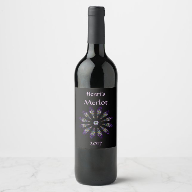 Verre verni noir et violet Mandala Vin Étiquette (Devant)