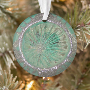 Verre vintage Boule de Noël Frosté Glace Turquoise