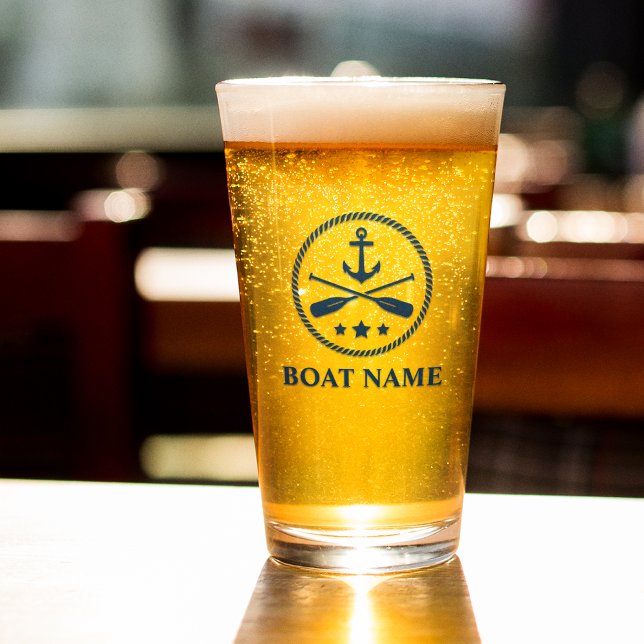 Verre Votre bateau ou nom Ancre & Oars Navy Blue (Créateur téléchargé)