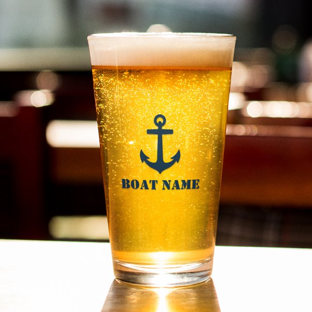 Verre Votre nom de bateau Marine Ancre bleue (Créateur téléchargé)