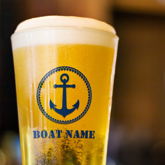 Verre Votre nom de bateau Marine Blue Sea Ancre (Créateur téléchargé)