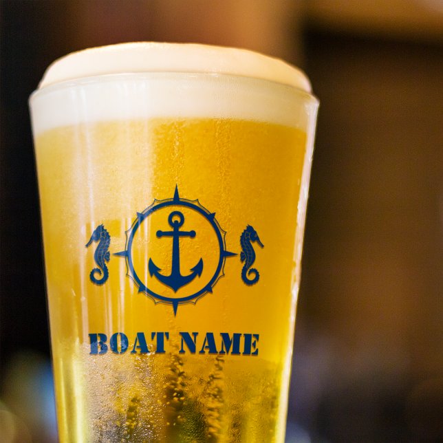 Verre Votre nom de bateau Marine Blue Seahorse Ancre sh0 (Créateur téléchargé)