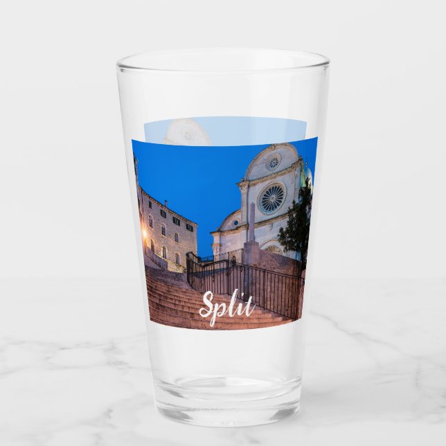 Verre Vue nocturne des escaliers et de l'église à Split, (Devant)