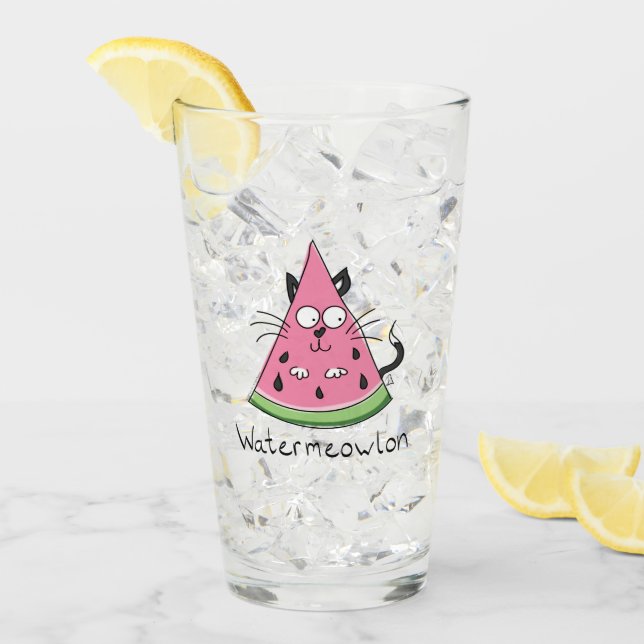 Verre Watermeowlon Watermelon Cat Funny Glass Cup (Devant glace)