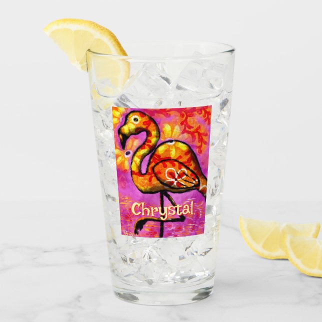 Verre Whimsical Abstrait Flamant rose Bird Personnalisé (Devant glace)
