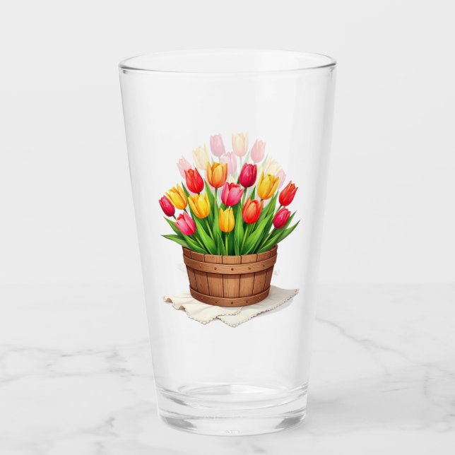 Verre Wooden Basket Filled With Tulips (Devant)