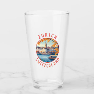 Verre Zurich Suisse - Cercle en détresse rétro