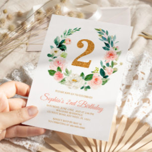 Verrerie florale rose pâle 2e Invitation anniversa