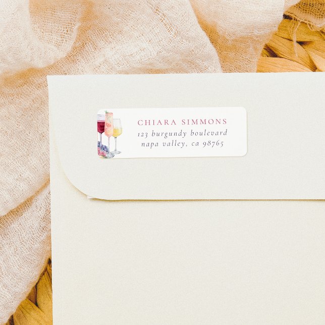 Verres Vin Aquarelle Moderne Adresse de retour (Return Address Label Mock-up)