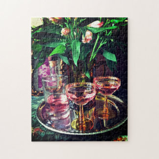 Verres vintages de Champagne et puzzle floral