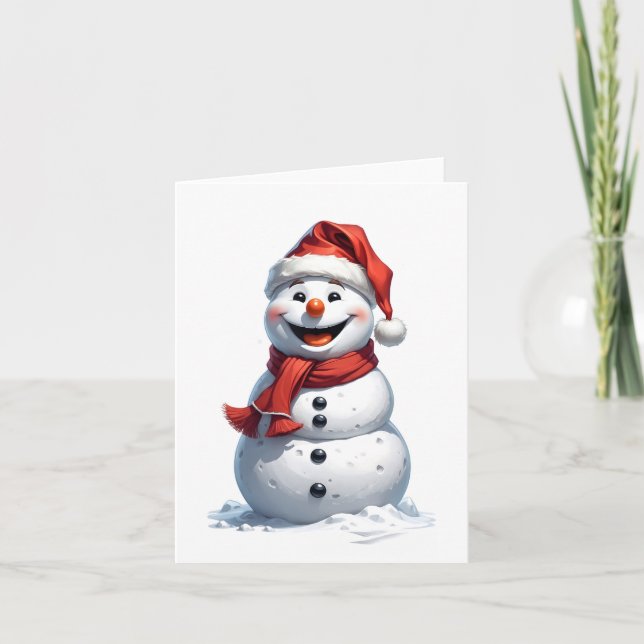 verry happy snowman with santa hat thank you card (Front)