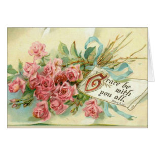 Vers rose vintage d'écriture sainte de fleurs de