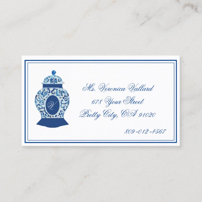 Versailles Chinoiserie Ginger Jar  Monogram V Business Card (Front)