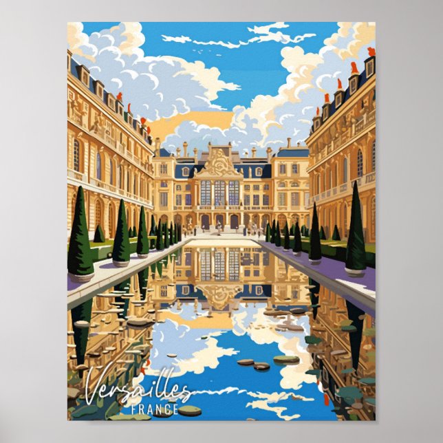 Versailles France Art vintage travel illustration Poster (Front)