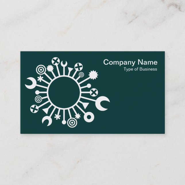 Versatile Circle - White on Dark Moss Green Business Card (Front)