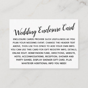 Versatile Custom Simple DIY Wedding Black & White Enclosure Card