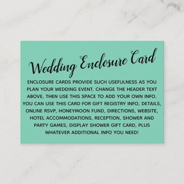 Versatile Custom Simple DIY Wedding Lucite Green Enclosure Card (Front)