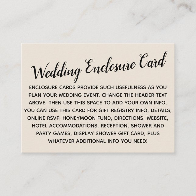 Versatile Custom Simple DIY Wedding Simple Cream Enclosure Card (Front)